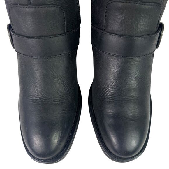 Born Debra Riding Campus Boots Tall Knee High Heeled Black Leather Moto Biker 9 - Picture 9 of 13